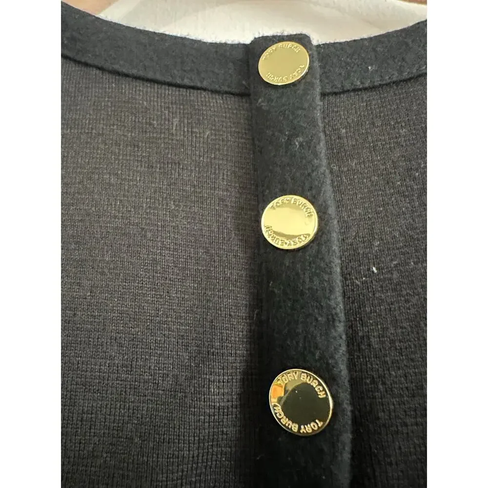 TORY BURCH Anthea Black Wool Dress Gold-Tone Buttons - Sz L